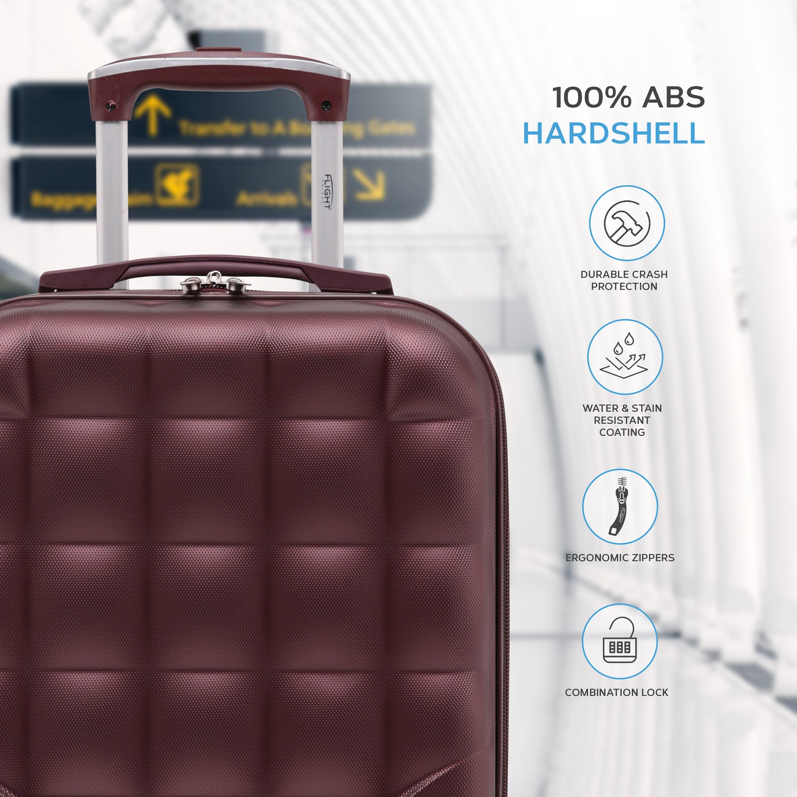 45x36x20cm Lightweight Underseat Cabin Carry On Suitcase - 100+ Airline Approved - Hard Shell Luggage - 4 Wheels - Bubble Design | Cabin | Burgundy