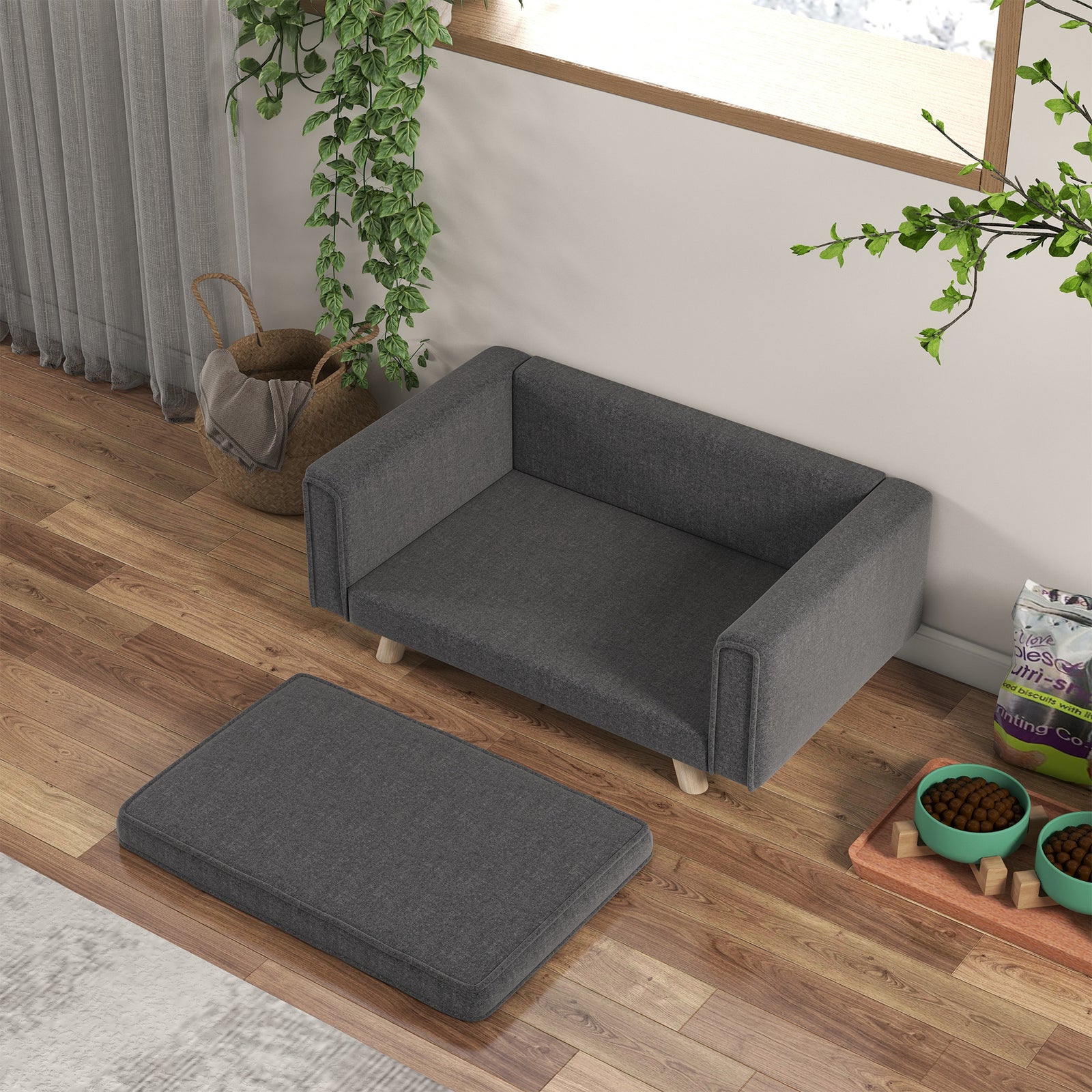 Elevated Dog Sofa Bed With Cushion For Medium And Small Dogs, Grey