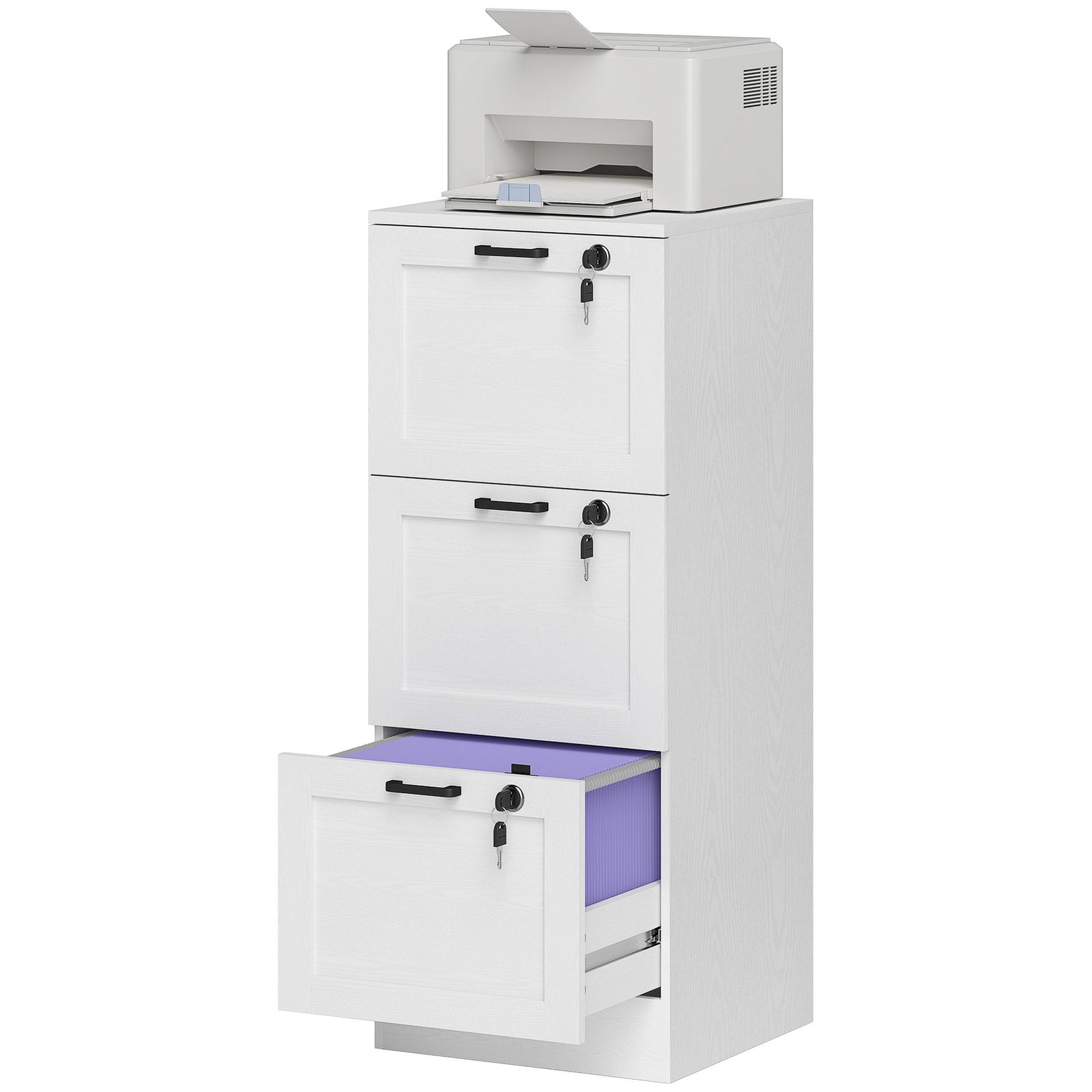 3-drawer File Cabinet, Lockable Filing Cabinet For A4 Letter, White