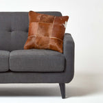 Real Leather & Goat Hair Check Cushion With Feather Filling | 45cm x 45cm | Beige Brown