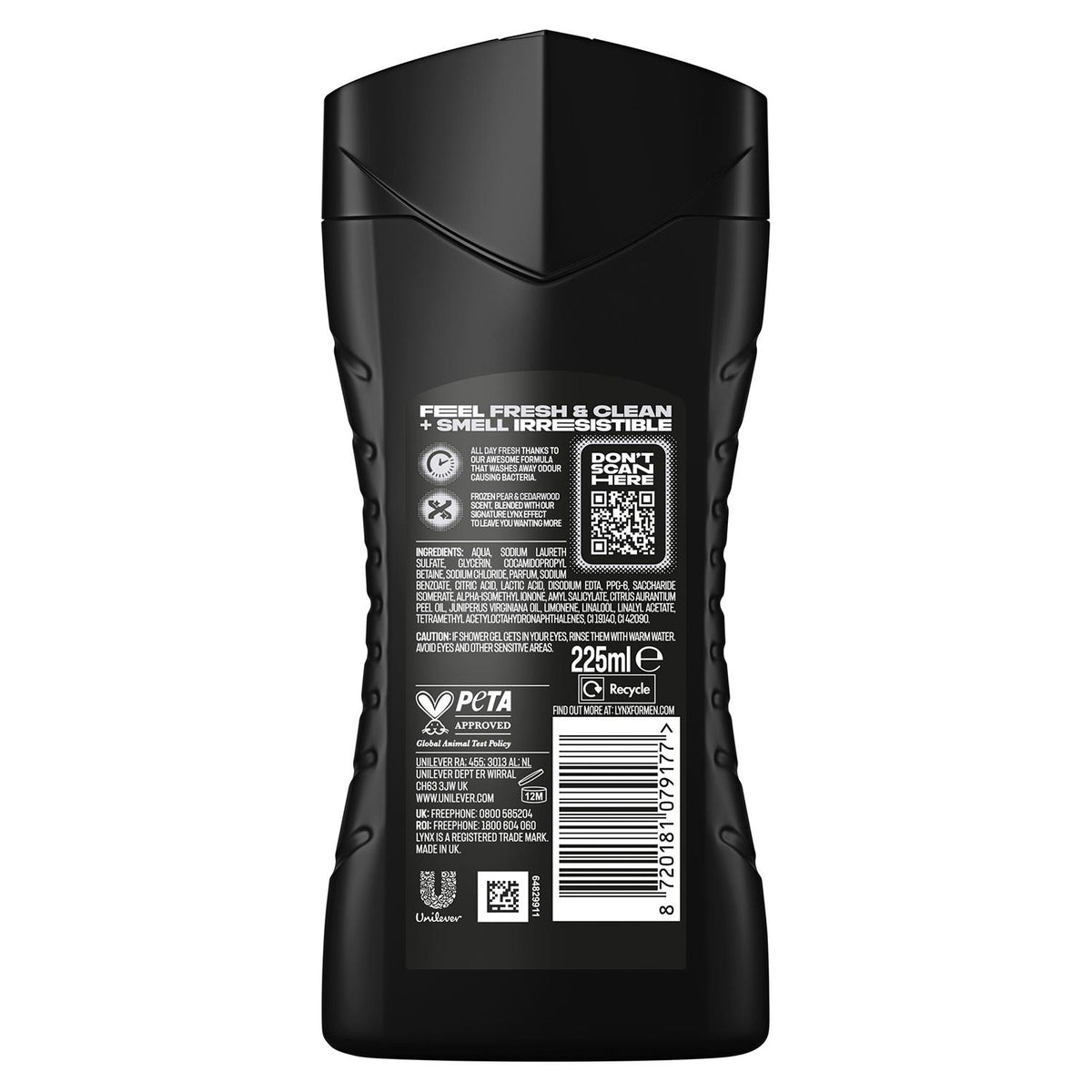Black 12h Refreshing Fragrance Shower Gel Body Wash For Men, 225ml | Set of 12