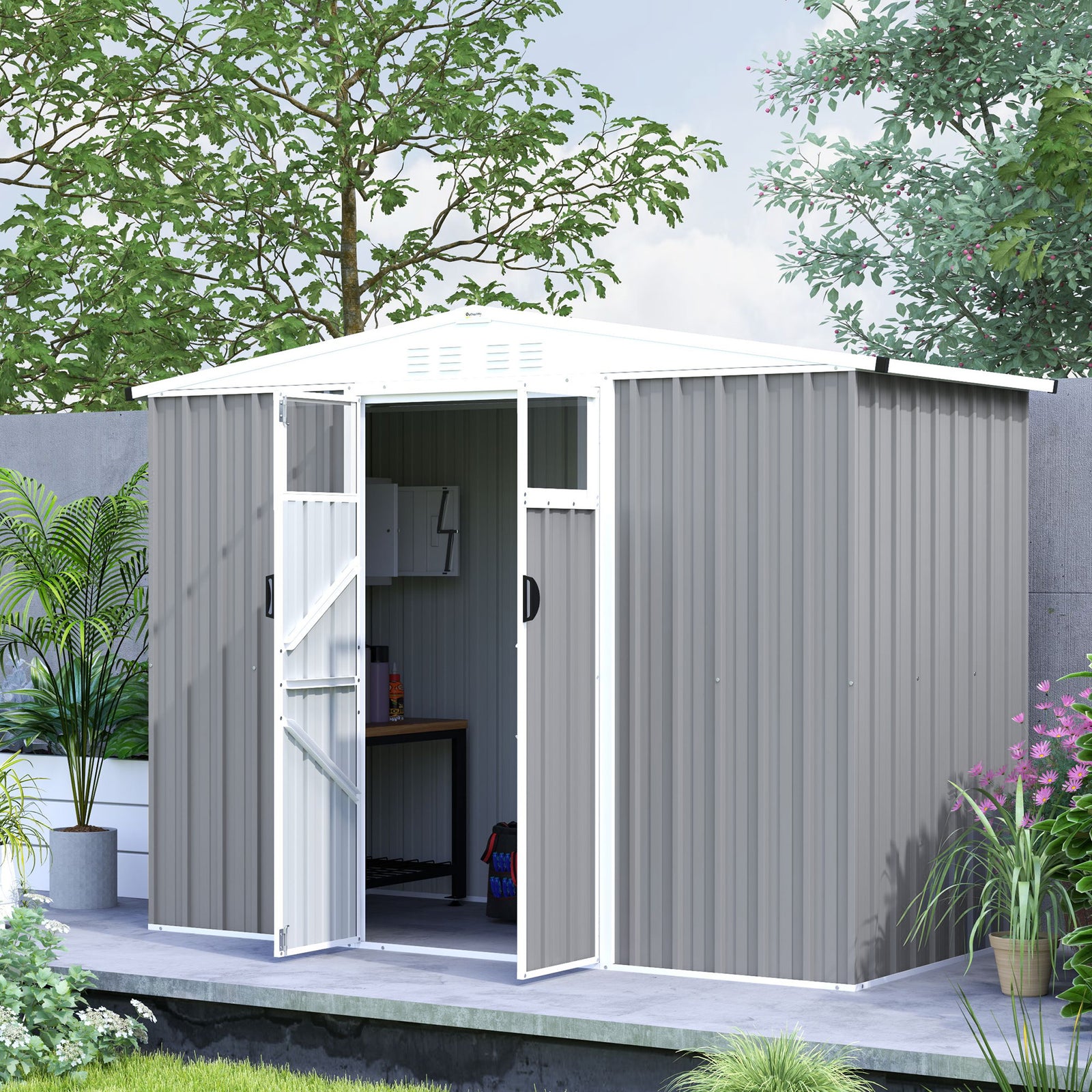 8 X 4 Ft Garden Storage Shed, Outdoor Metal Shed | Light Grey