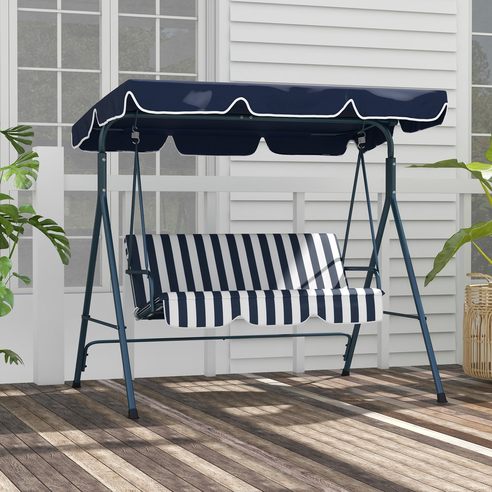 3-seat Swing Chair Garden Swing Seat W/ Adjustable Canopy | Blue