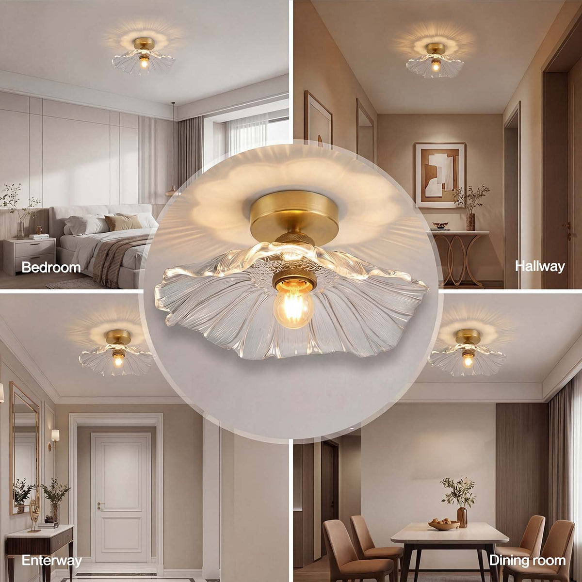 Emitto Ceiling Light Flower Clear Glass Fixture Chandelier Flush Mount 2 Pcs