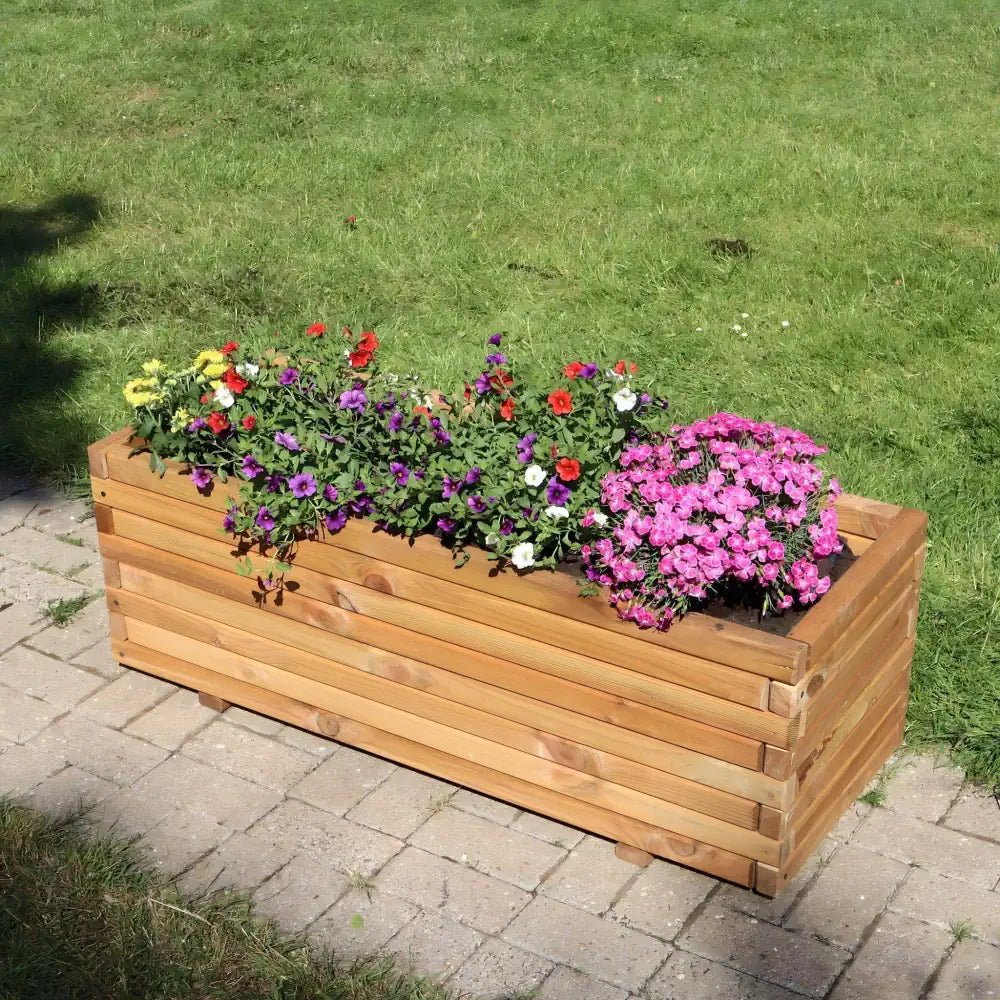 Pine Wooden Trough Planter With Feet | 120cm x 42cm x 38cm | Brown