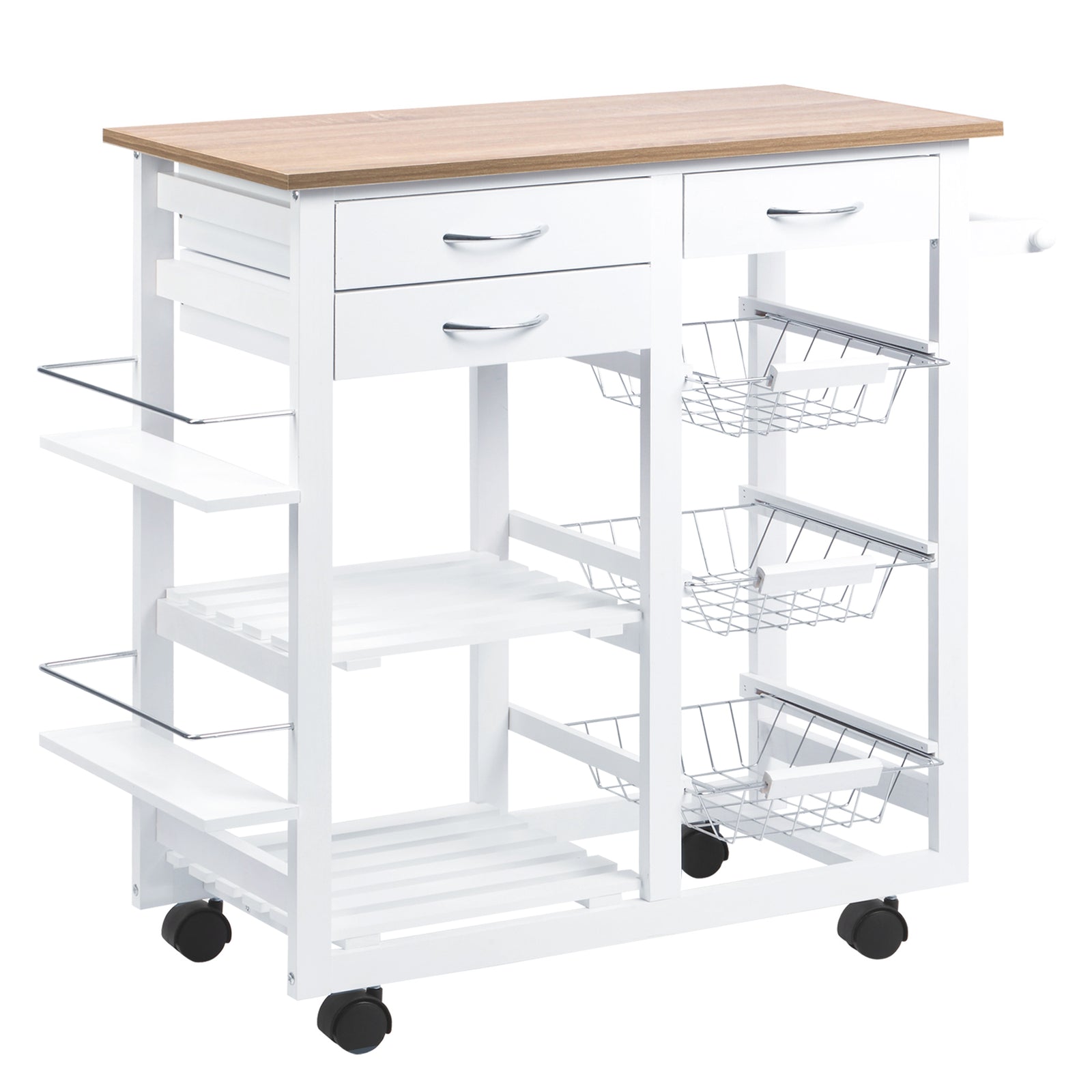 HOMCOM Serving Cart Kitchen Island Mobile Utility Cart