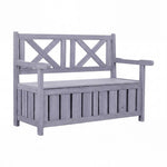 Solid Fir Wood Outdoor Storage Bench With Backrest & Armrests, 125l Large Storage Box, Water-based Painted Garden Bench Seat, | Grey