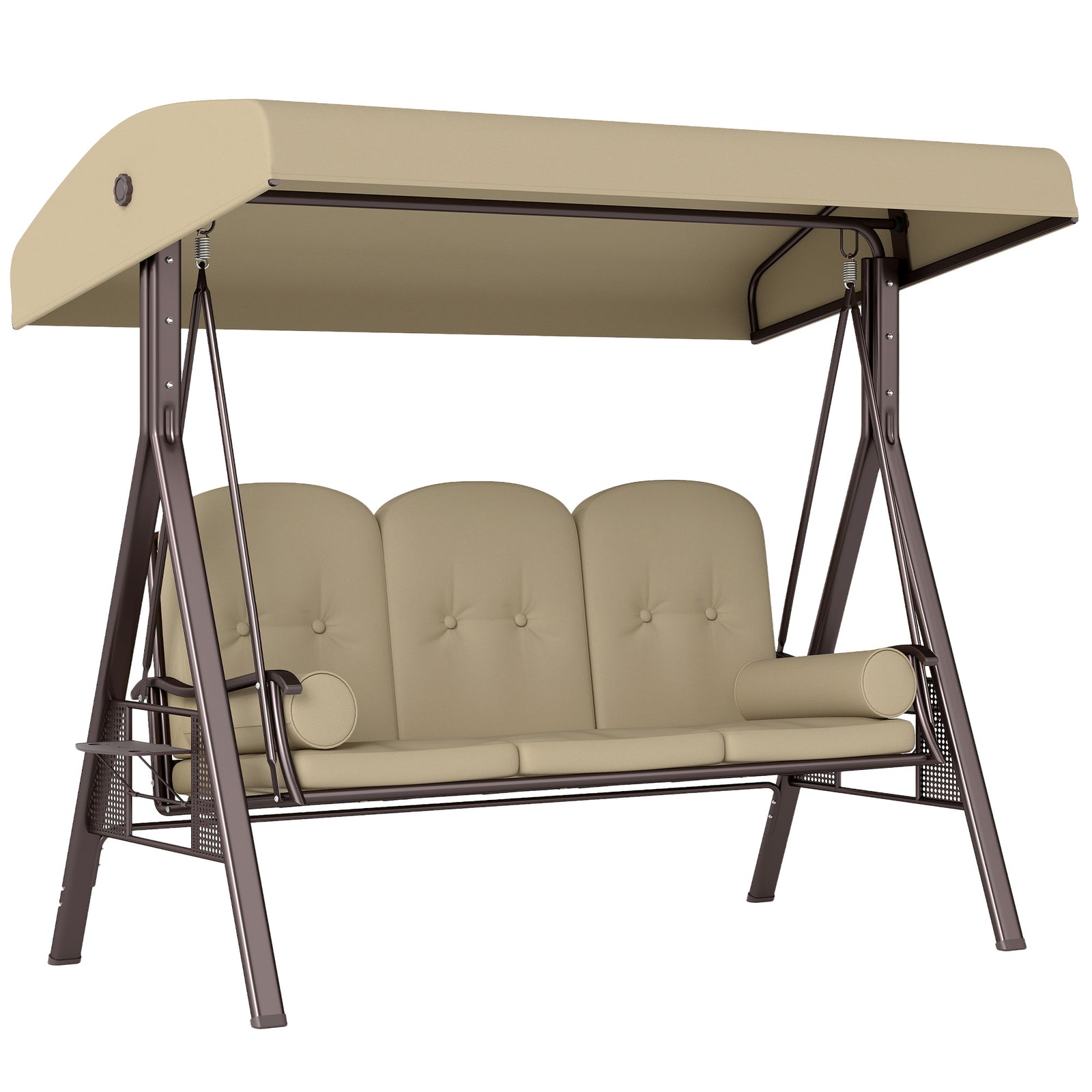 3 Seater Garden Swing Chair With Cup Trays Brown