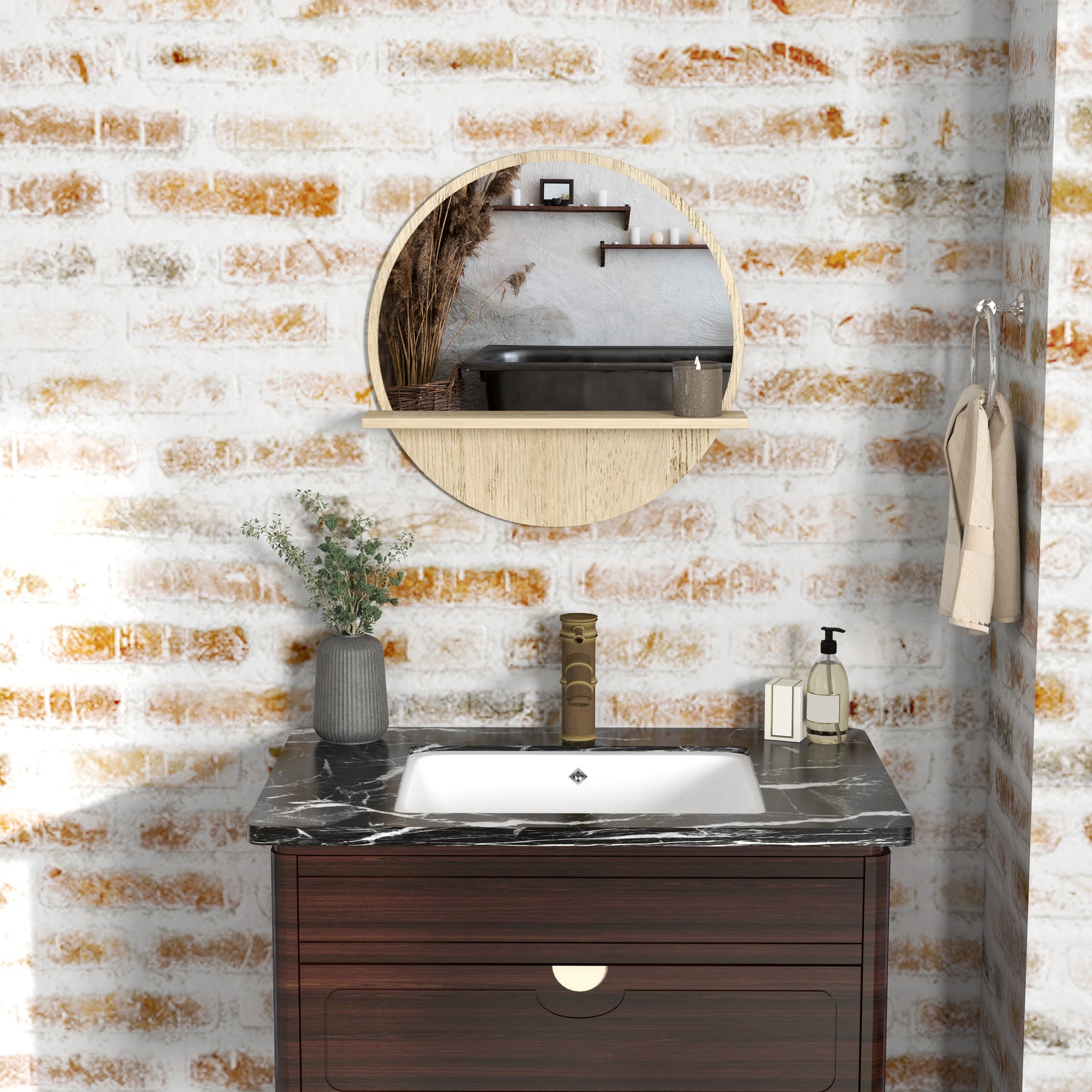 Round Mirror For Wall Makeup Mirror With Shelf | One Size | Natura