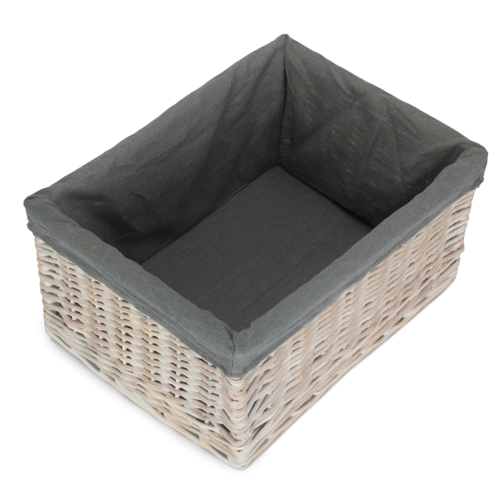 White Wash Grey Lined Open Storage Basket | Extra Large | Gray