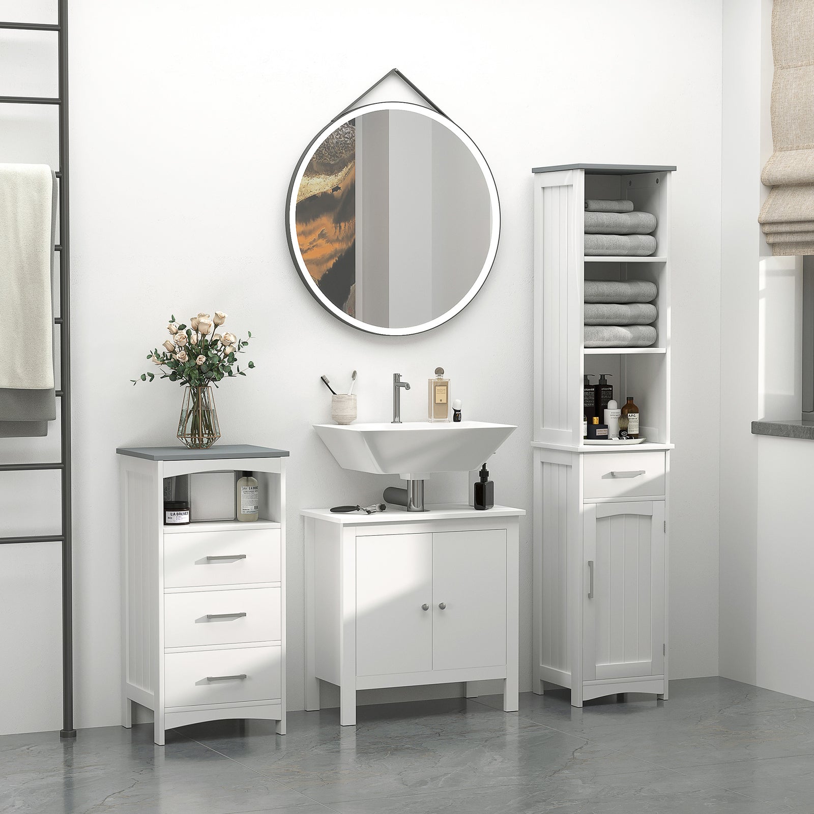 Tall Bathroom Storage Cabinet Slim Freestanding Linen Tower