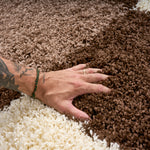 California Checked Shaggy Rug Deep Pile | 80cm x 150cm | Brown