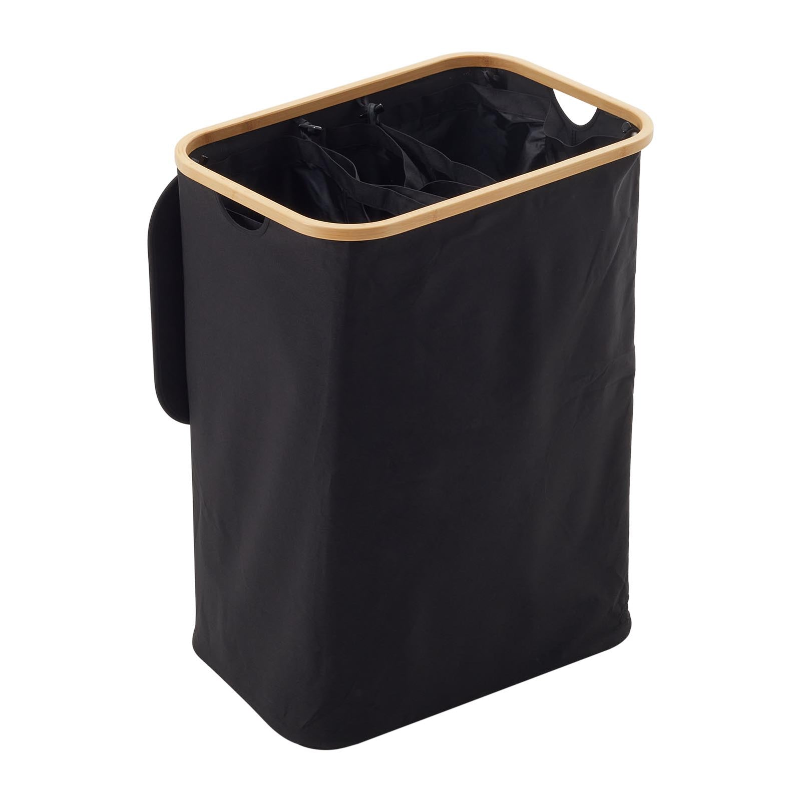 3 Compartments Laundry Basket With Lid | Black