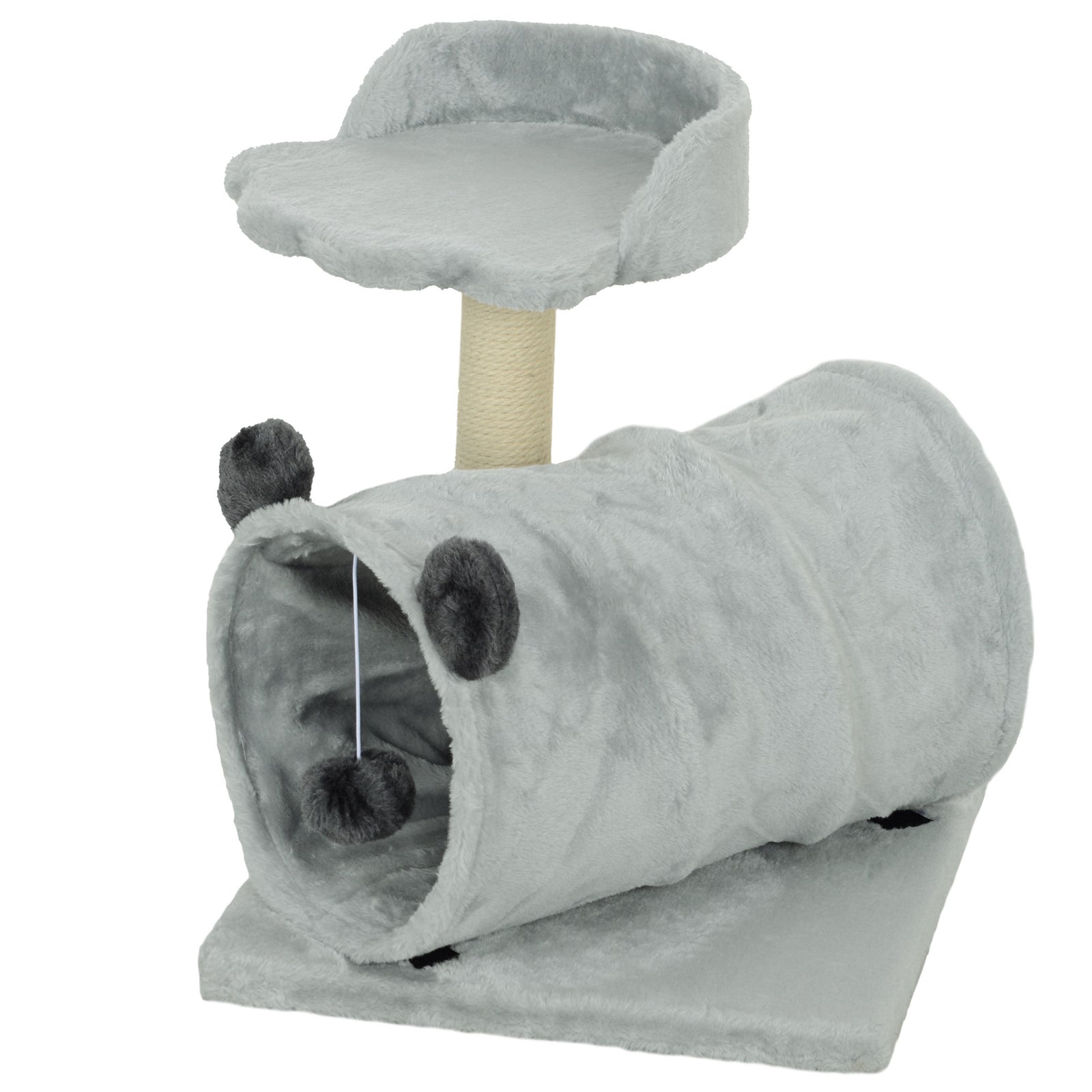 Cat Tree W/ Scratching Post, Bed, Cat Tunnel, Toy Ball | Gray