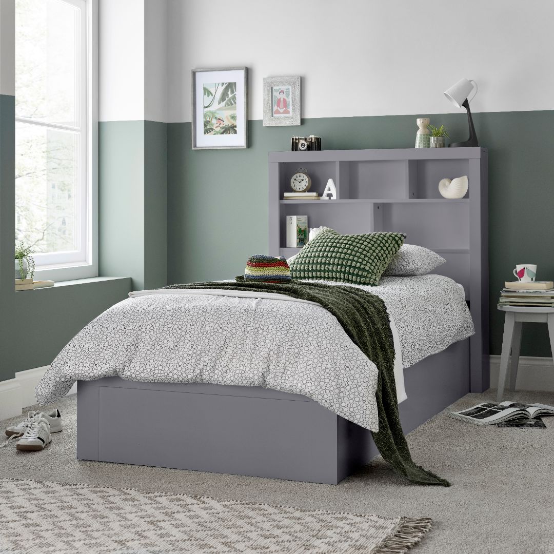 Oscar Wooden Bookcase Ottoman Storage Bed | Single | Grey