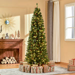 5/6/7ft Prelit Pencil Christmas Tree With Led And Berry | 7ft | Green