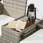 Rattan Garden Bench W/ Glass Table, Wicker Chair, Cushions | Gray