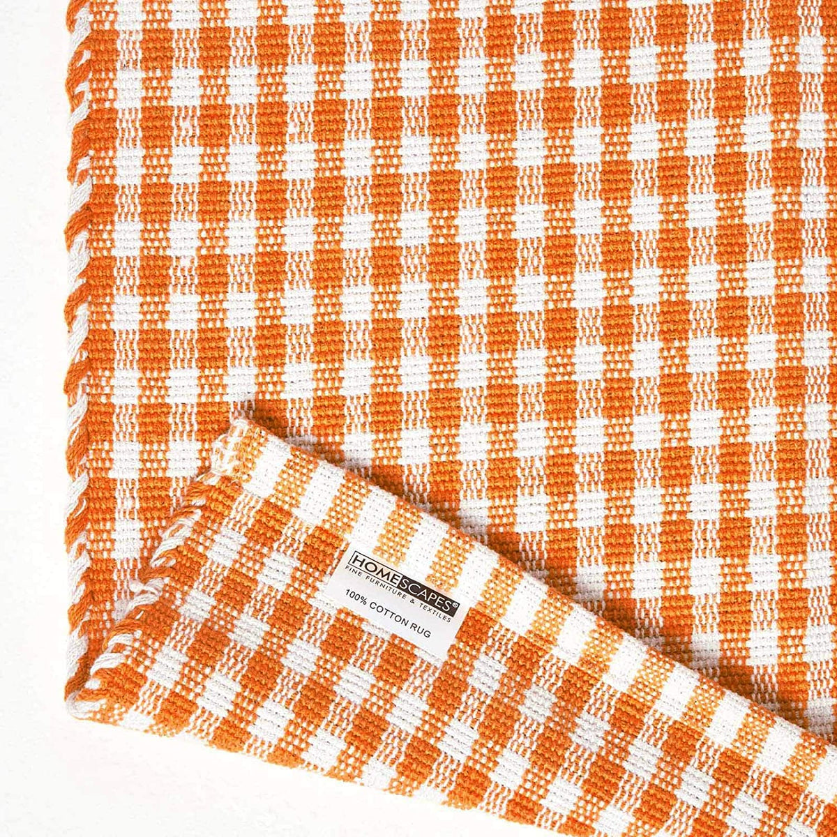 Cotton Gingham Check Rug Hand Woven | 170cm | Orange