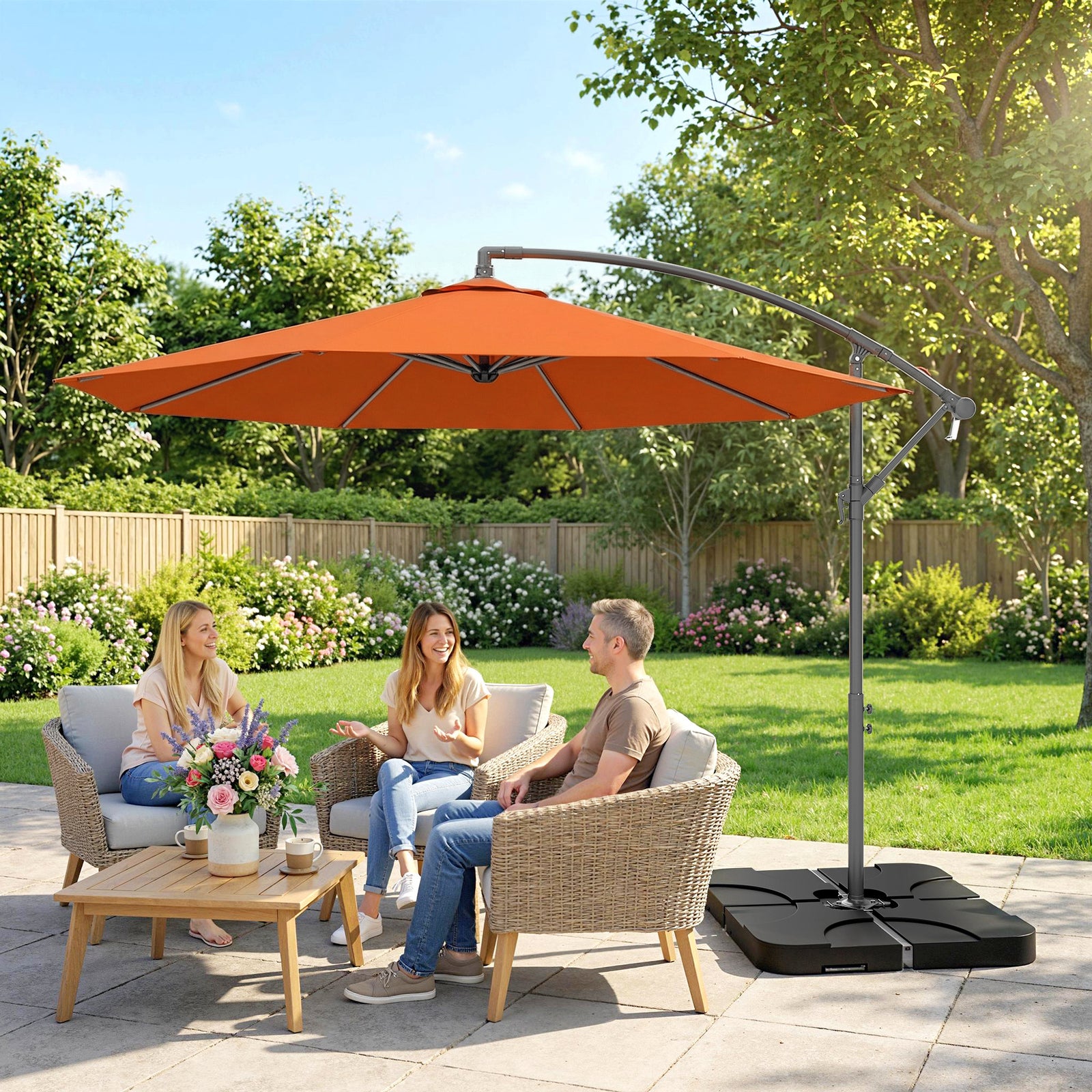 3(m) Banana Parasol Cantilever Umbrella Garden W/ Base Weights | Orange