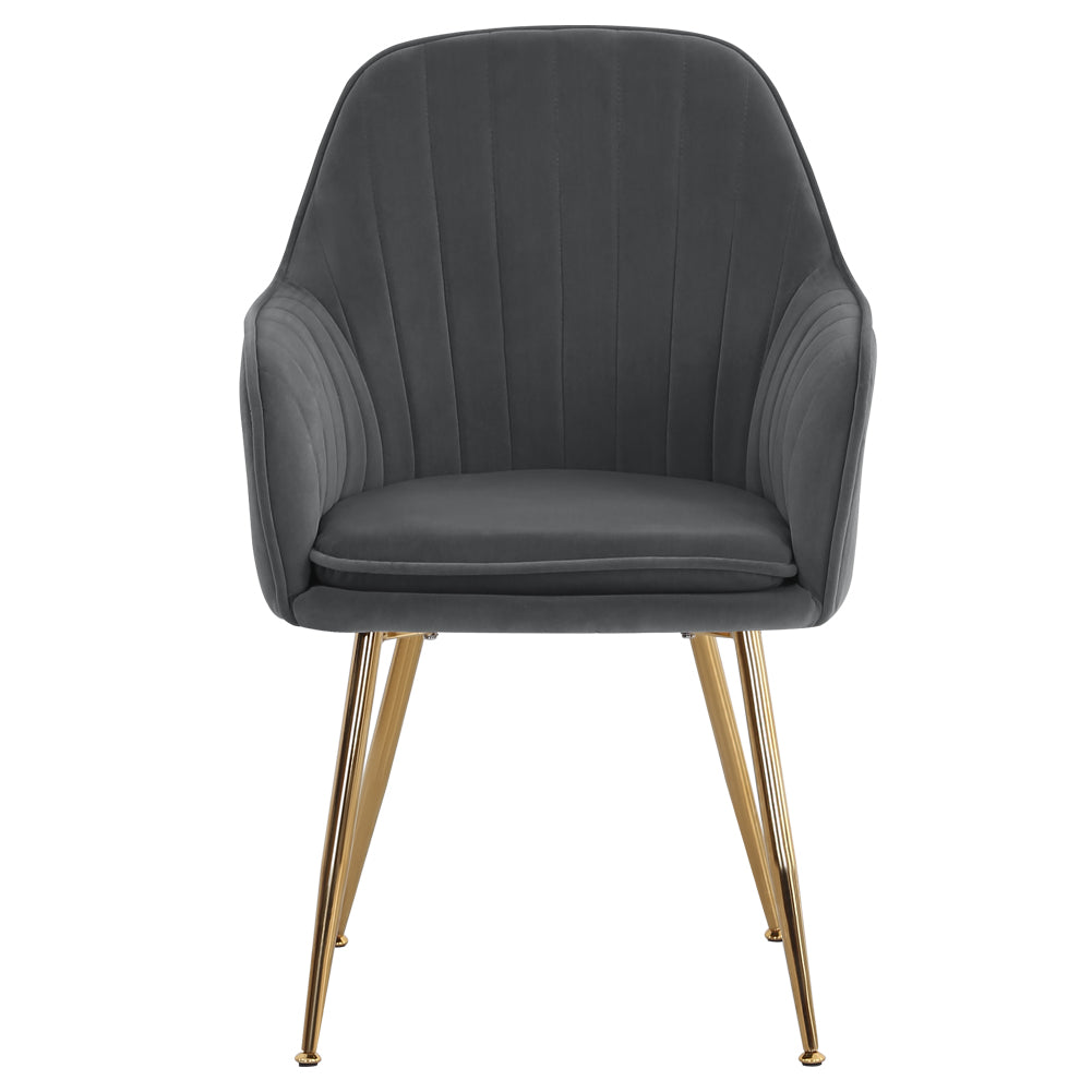 2pcs Modern Velvet Upholstered Dining Chairs With Polished Gold Legs | Dark Grey