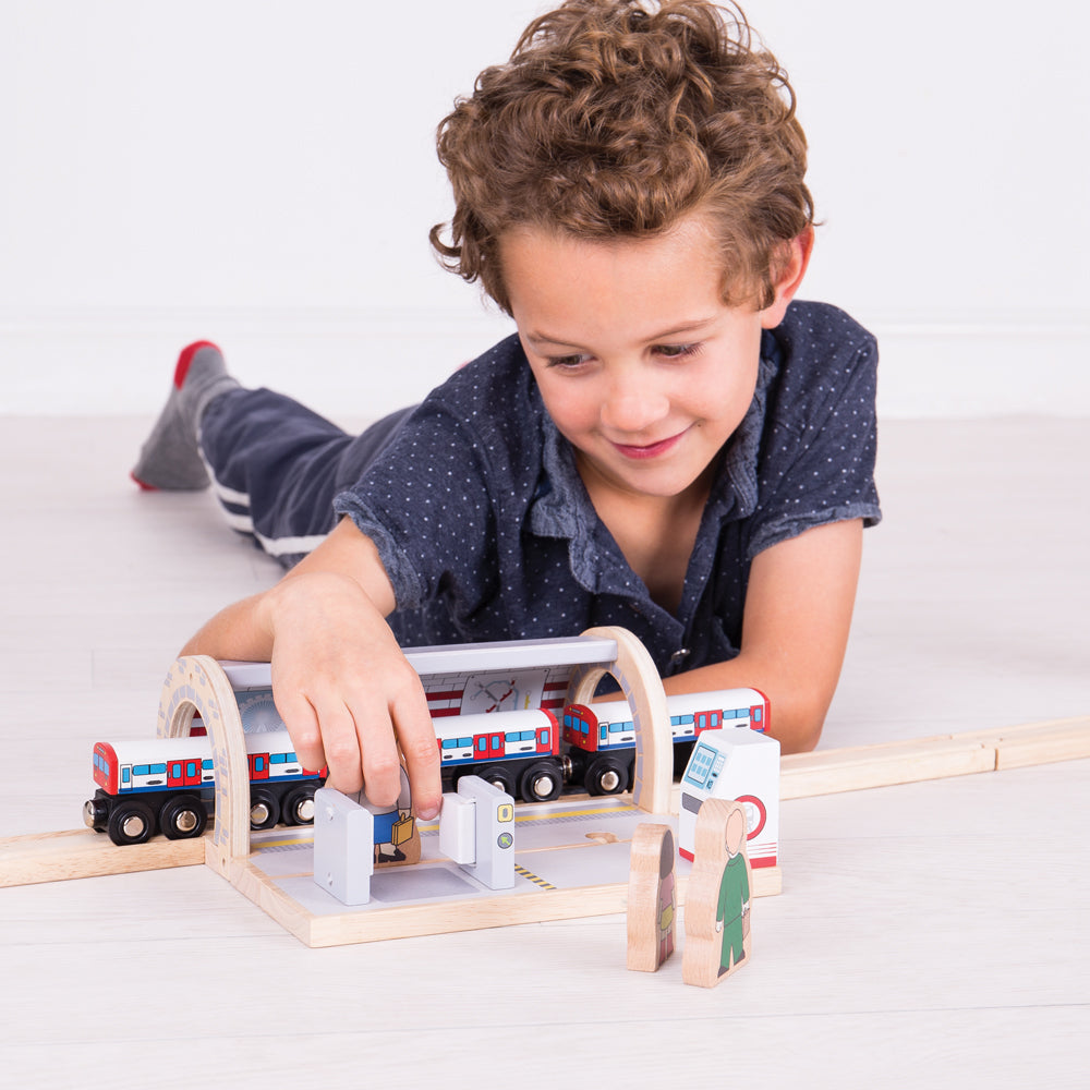 Wooden Underground Train Engine & Carriages