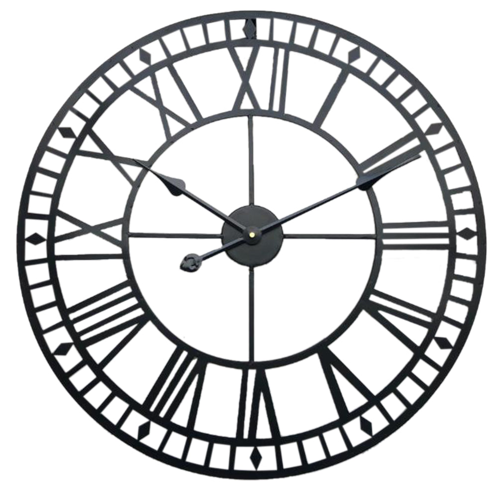 Large Decorative Metal Roman Numeral Skeleton Wall Clock