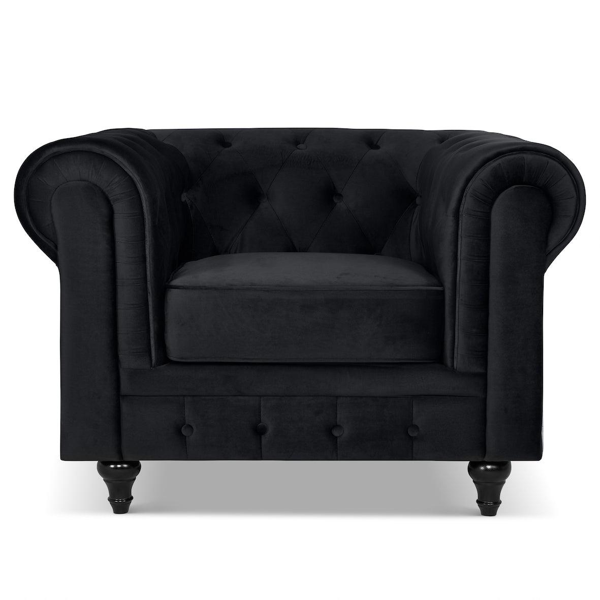 Button Tufted Velvet Living Room Armchair | Black