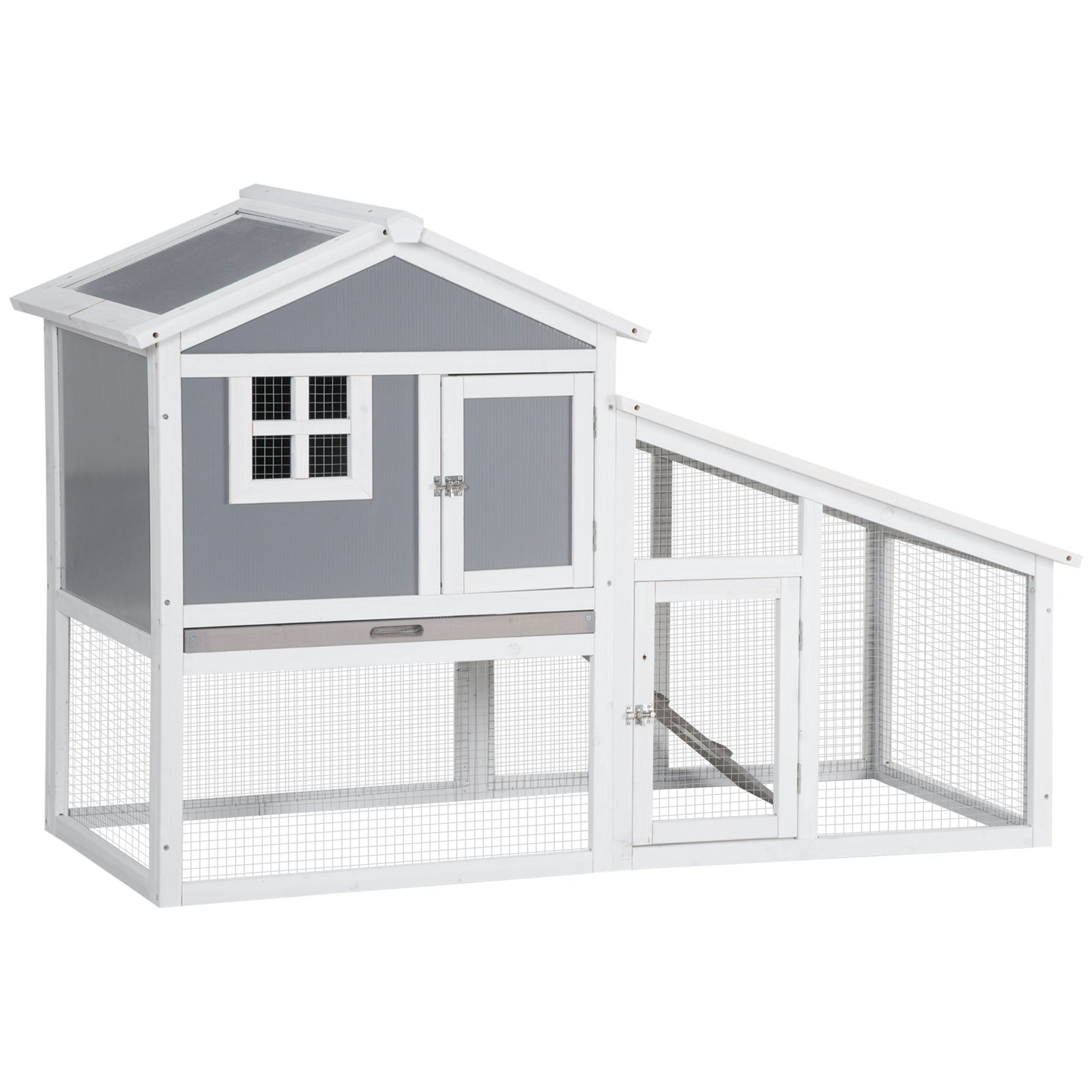 Two-tier Rabbit Hutch W/ Sunlight Panel Roof, Slide-out Tray 
Grey