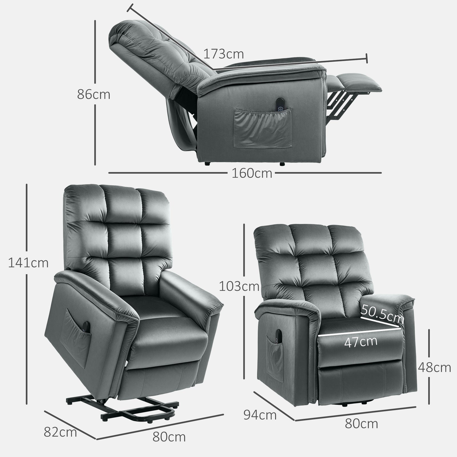 Power Lift Recliner Chair For Elderly W/ Remote Control | One Size | Gray