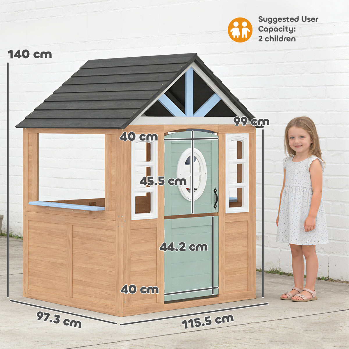 AIYAPLAY Playhouse For Kids, Wooden Wendy House With Pet Door, Play Kitchen