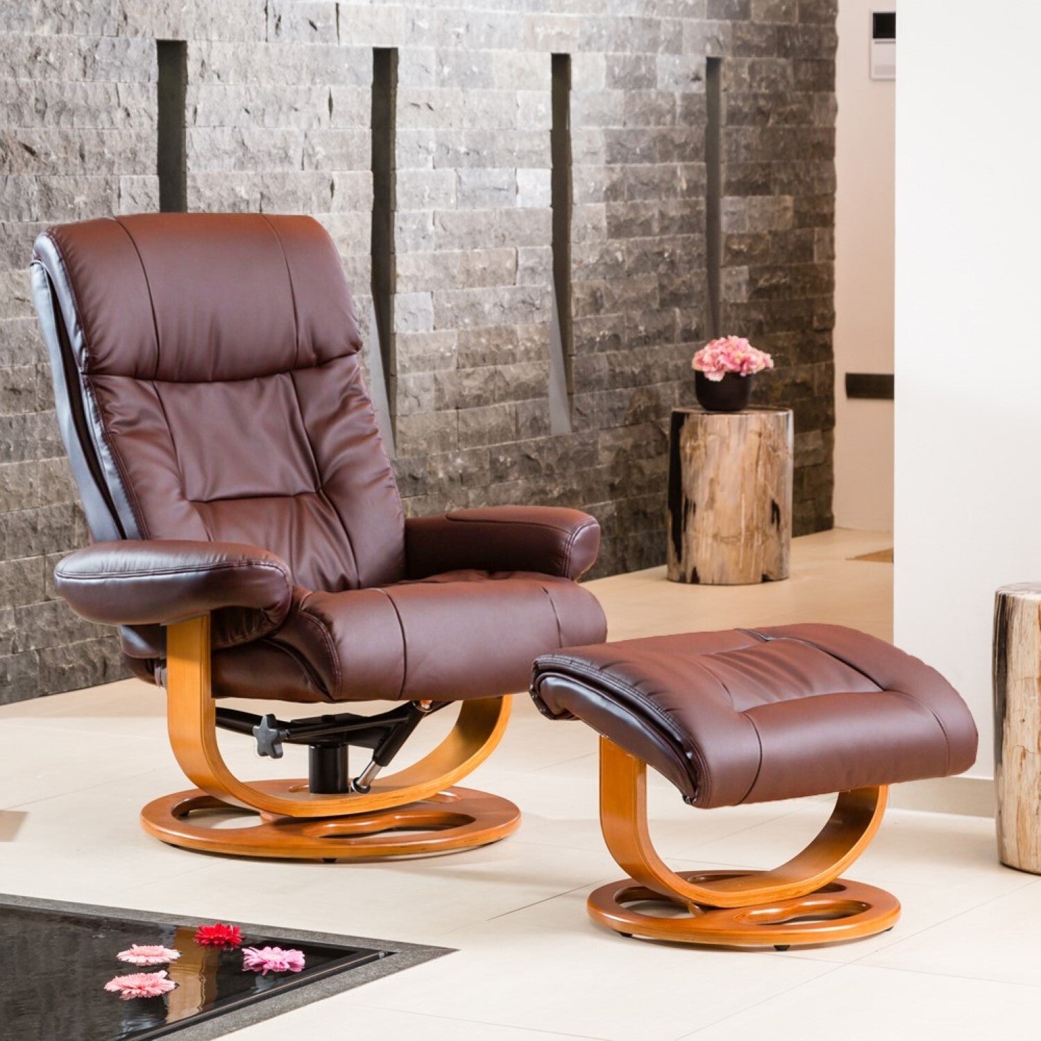 Barriston Swivel Recliner With Massage And Heat | Burgundy