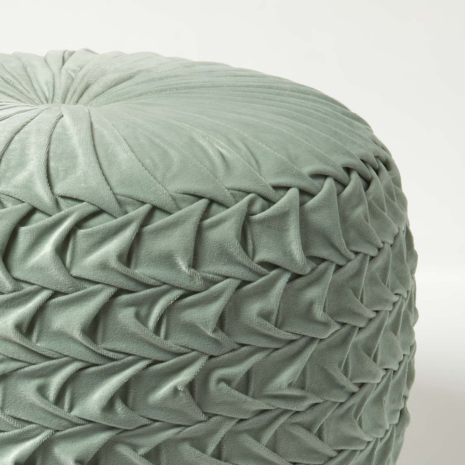Grace Pleated Velvet Pouffe | 50cm x 35cm | Green