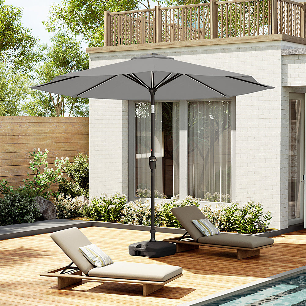 3m Solar Led Patio Umbrella, Outdoor Parasol With 16 Led Tubes, Crank Lift & Push Button Tilt With Fillable Base | One Size | Light Grey