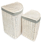 Corner White Wash Laundry Hamper With Grey Sage Lining | Set-of-2