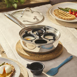 Stainless Steel Egg Poacher Pan With Spatula | 4 Cup | Silver