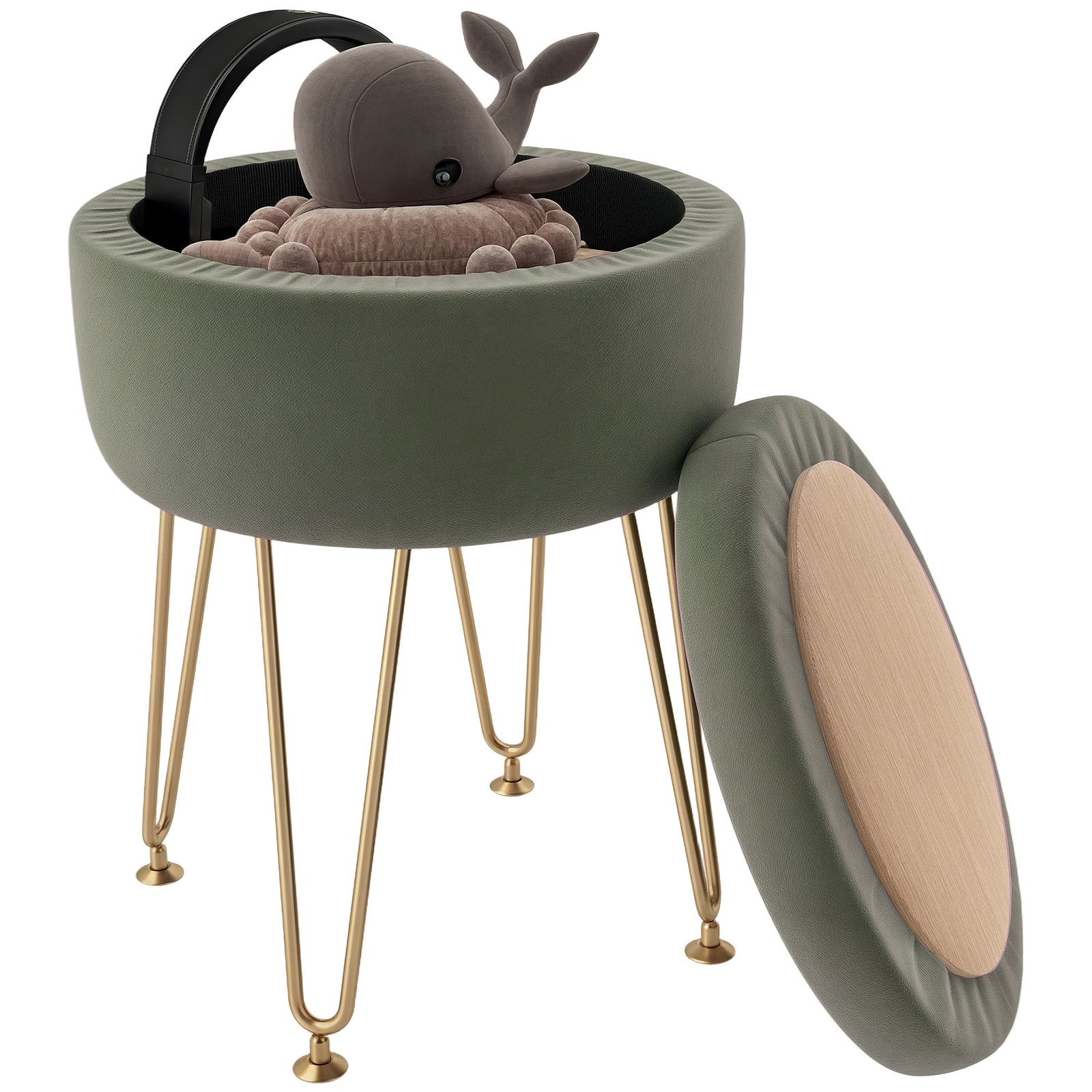 5l Velvet Footstool With Removable Lid For Bedroom | One Size | Green