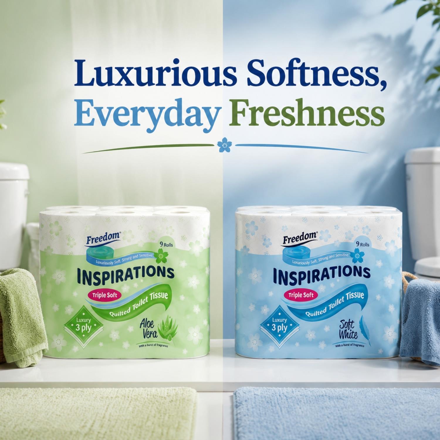 Freedom White 3-ply Toilet Paper 45 Rolls + Aloe Vera 45 Rolls