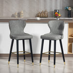 Bar Stools Set Of 2, Dining Stools With Backrest, Footrest, Grey