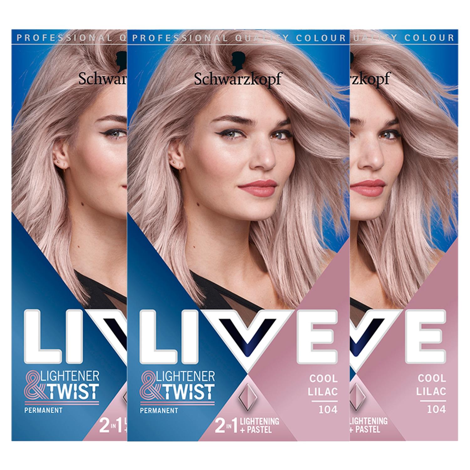 Live 2in1 Lightener+twist Permanent Colour Hairdye,104 Cool Lilac 3x