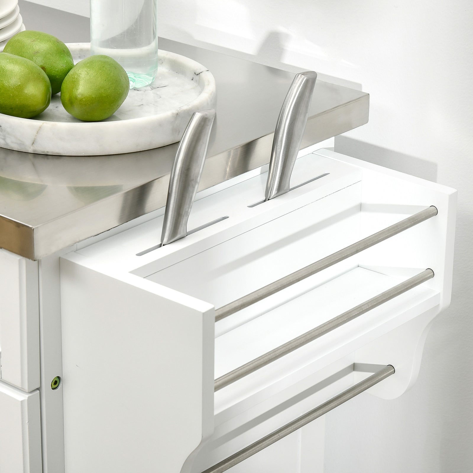 Kitchen Cart Storage Trolley W/ Drawer Cupboard Towel Rail | White