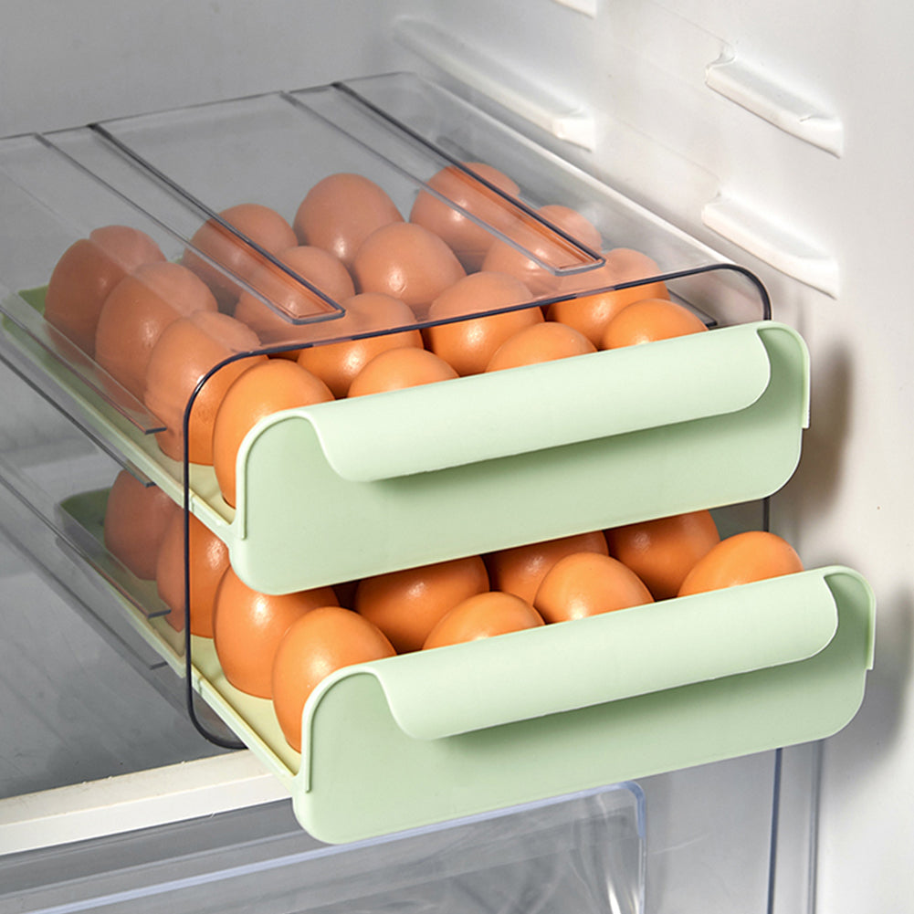Double-layer Transparent Egg Storage Drawer Box | Light Green