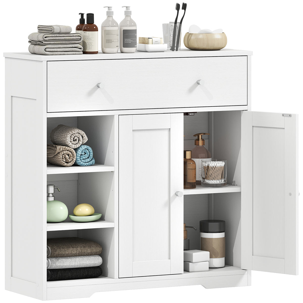 HOMCOM Bathroom Floor Cabinet, Bathroom Cabinet With Drawer And Door, White