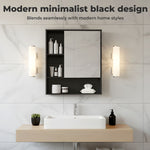 Bathroom Mirror Cabinet Wall Mounted Storage Cupboard Black Open Shelf | Black