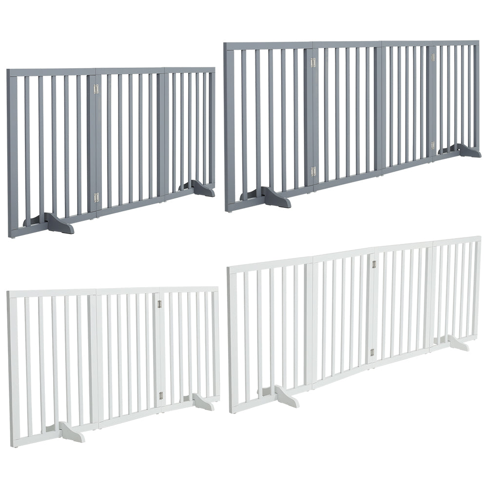 Foldable Freestanding 3/4-panel Pet Gate, Indoor Safety Barrier For Doorways, Halls & Staircases | Small | White