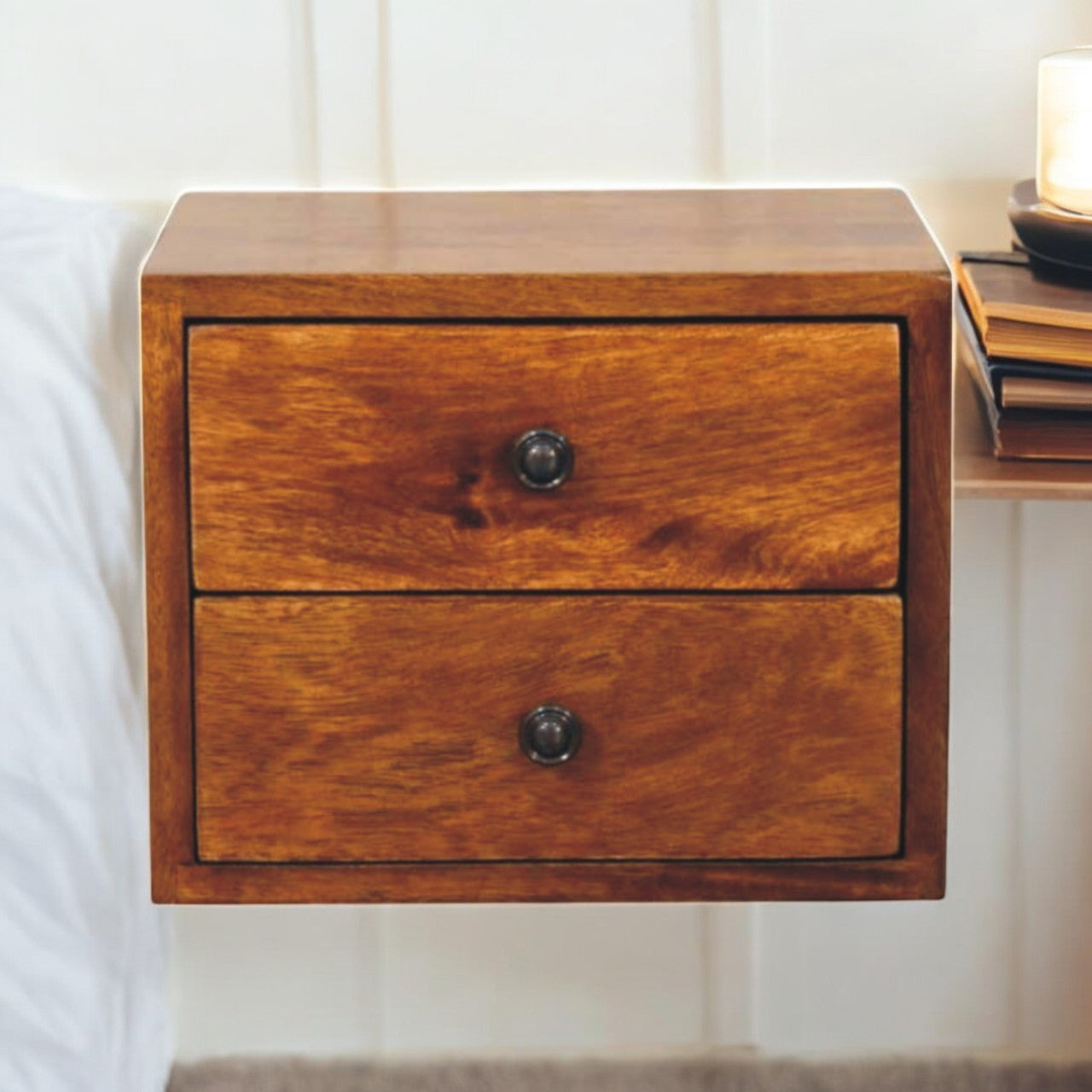 Solid Wood Solis 2-drawer Chestnut Wall Mounted Nightstand