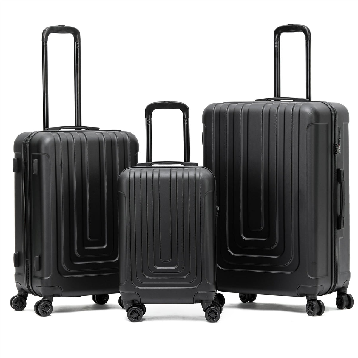 Set Of 3 Hard Shell Suitcases Overhead Carry On Cabin Bag & Check In 20kg+ Medium And Large Bag. | Set of 3 | Black