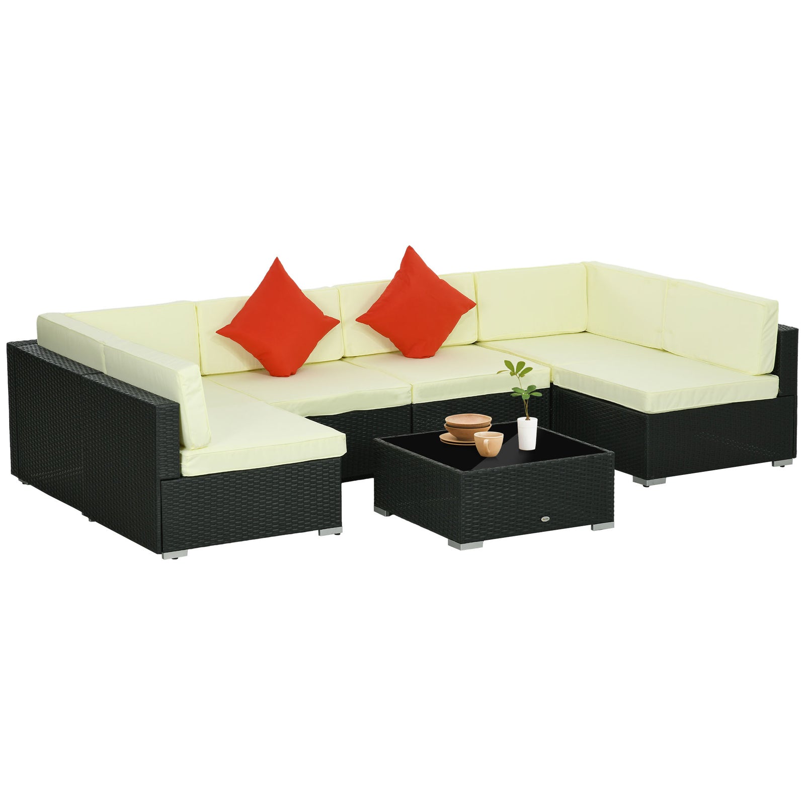 Rattan Garden Furniture Set Coffee Table Buckle Structure | Black