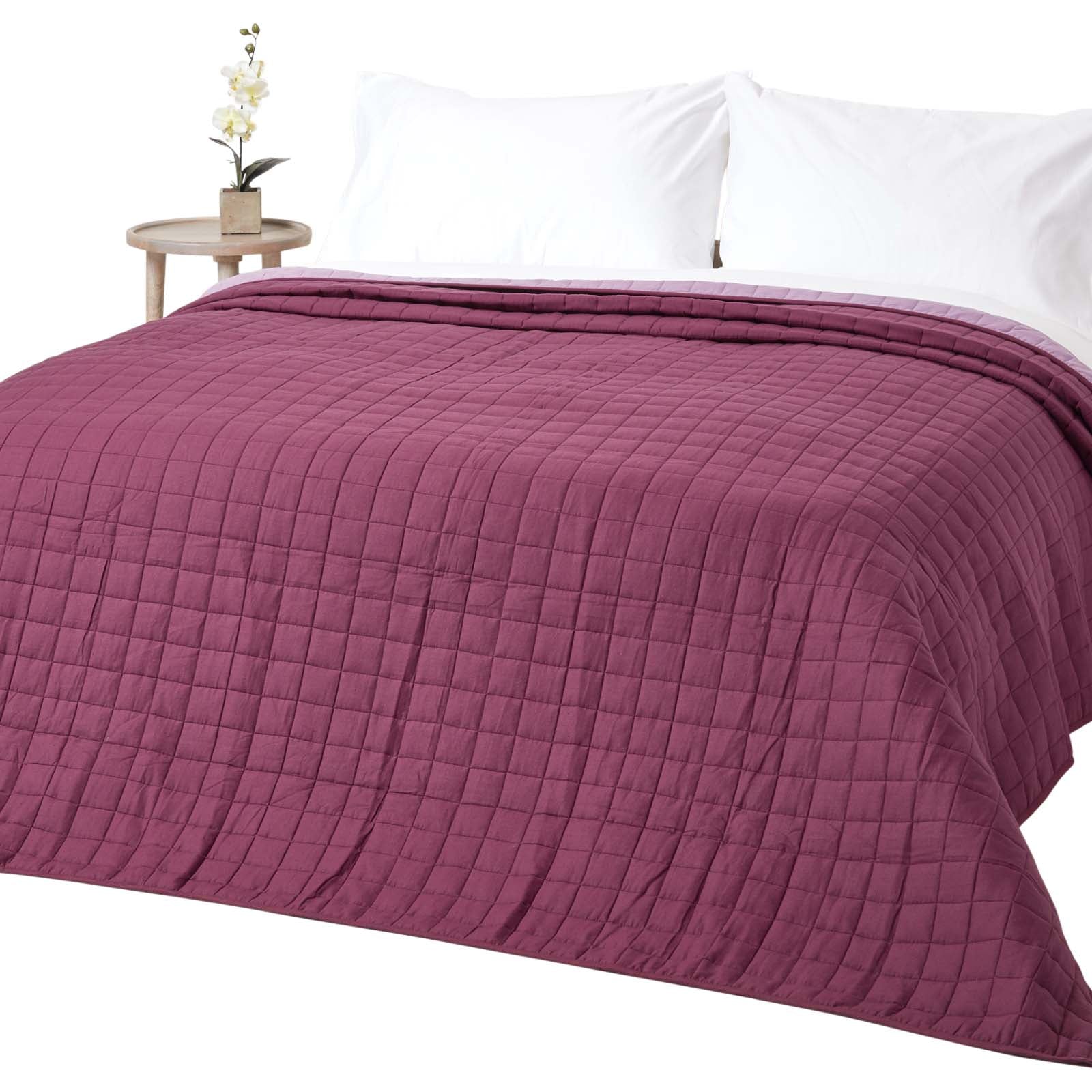 Cotton Quilted Reversible Bedspread | 230cm x 250cm | Purple