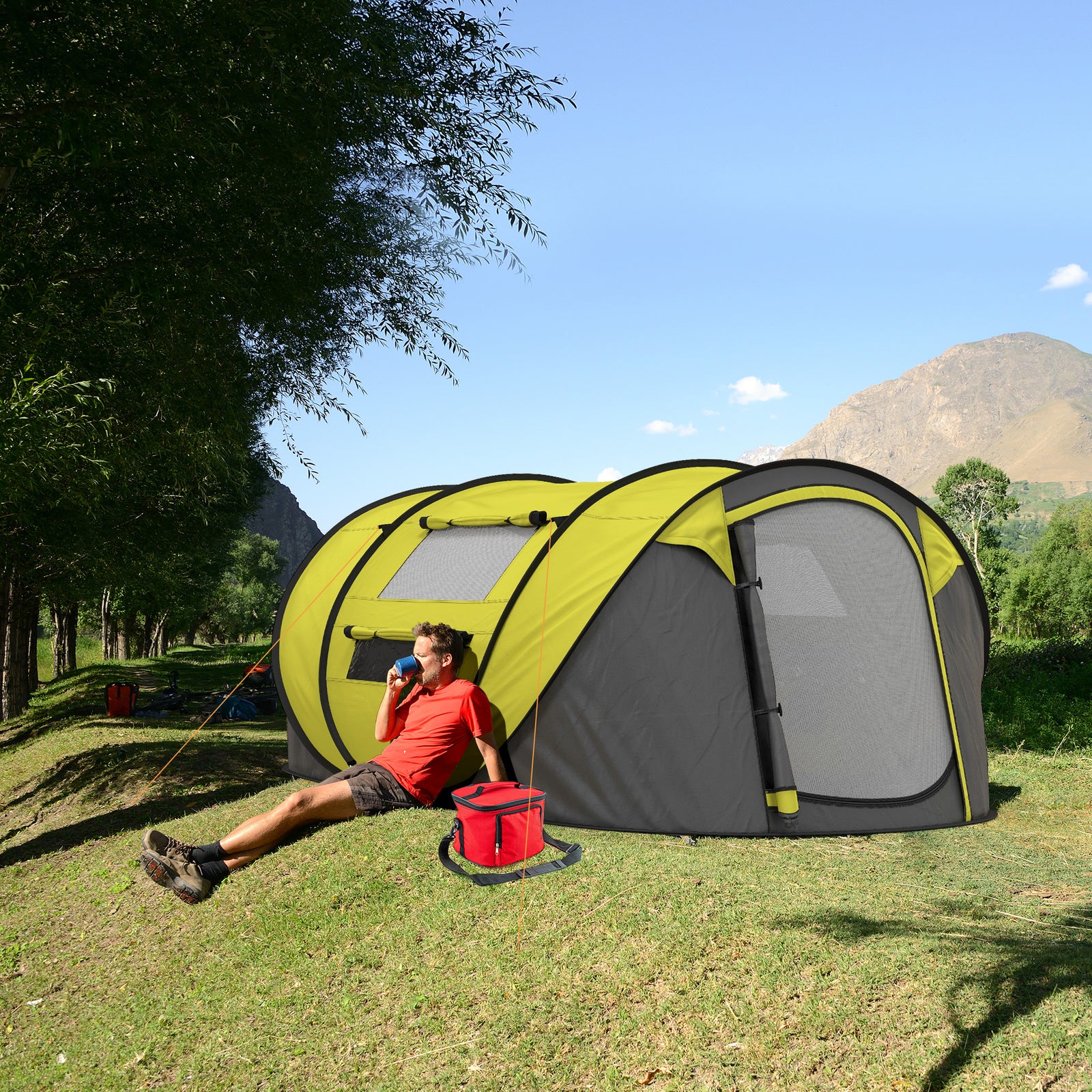 4-5 Person Camping Tent Dome Pop-up Tent  With Windows | Yellow
