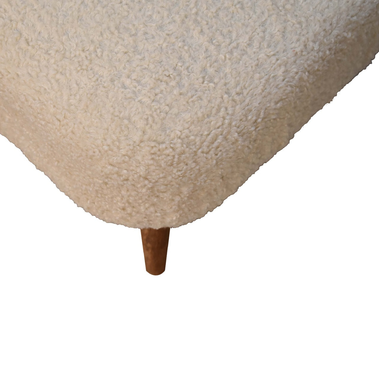 Solid Mango Wood Boucle Cream Square Footstool
